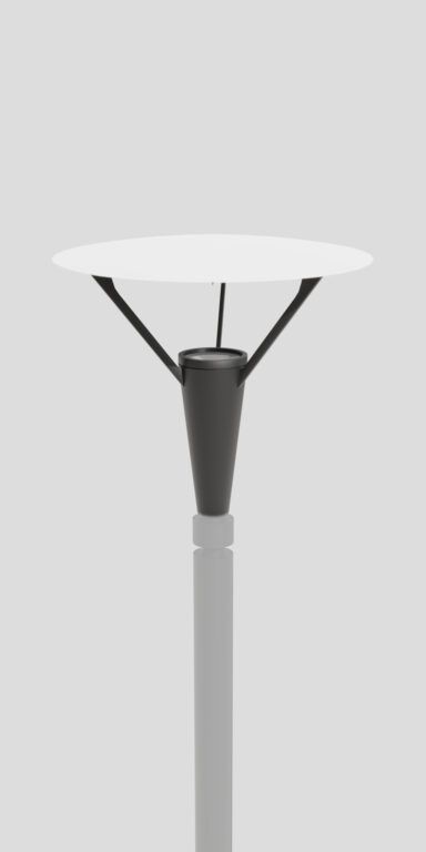 Modern belysningsarmatur 16 Plutonium, som reflekterar ljus från en vit panel